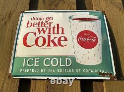 Vintage Enjoy Coca Cola Porcelain Metal Sign Stamped USA Oil Gas Coke