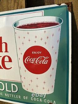 Vintage Enjoy Coca Cola Porcelain Metal Sign Stamped USA Oil Gas Coke
