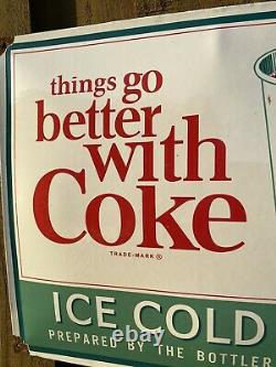 Vintage Enjoy Coca Cola Porcelain Metal Sign Stamped USA Oil Gas Coke