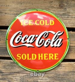 Vintage Ice Coca-cola Sold Here Dome Gas Oil Pump Station Porcelain Sign