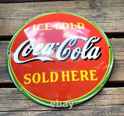 Vintage Ice Coca-cola Sold Here Dome Gas Oil Pump Station Porcelain Sign