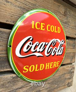 Vintage Ice Coca-cola Sold Here Dome Gas Oil Pump Station Porcelain Sign