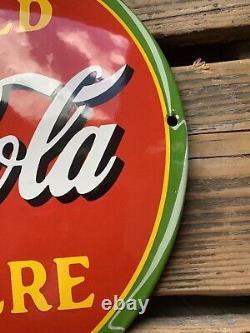 Vintage Ice Coca-cola Sold Here Dome Gas Oil Pump Station Porcelain Sign