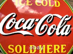 Vintage Ice Coca-cola Sold Here Dome Gas Oil Pump Station Porcelain Sign