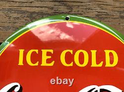 Vintage Ice Coca-cola Sold Here Dome Gas Oil Pump Station Porcelain Sign