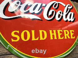 Vintage Ice Coca-cola Sold Here Dome Gas Oil Pump Station Porcelain Sign