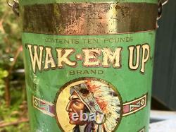 Vintage LG 10 Pound Metal Wak EM Up Coffee Can Great Indian Graphics Duluth Mn