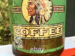 Vintage LG 10 Pound Metal Wak EM Up Coffee Can Great Indian Graphics Duluth Mn