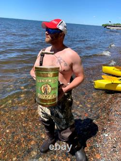 Vintage LG 10 Pound Metal Wak EM Up Coffee Can Great Indian Graphics Duluth Mn