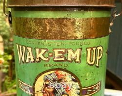 Vintage LG 10 Pound Metal Wak EM Up Coffee Can Great Indian Graphics Duluth Mn