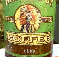 Vintage LG 10 Pound Metal Wak EM Up Coffee Can Great Indian Graphics Duluth Mn