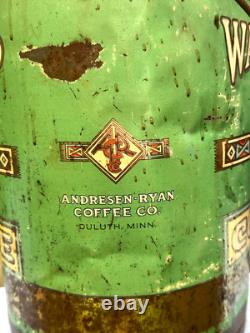 Vintage LG 10 Pound Metal Wak EM Up Coffee Can Great Indian Graphics Duluth Mn