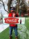 Vintage LG 54 by18 Metal Coca Cola Soda Pop Bottle & fishtail Graphic Sign Coke