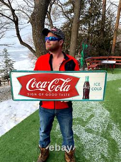 Vintage LG 54 by18 Metal Coca Cola Soda Pop Bottle & fishtail Graphic Sign Coke