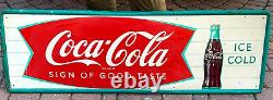 Vintage LG 54 by18 Metal Coca Cola Soda Pop Bottle & fishtail Graphic Sign Coke