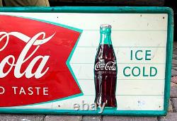 Vintage LG 54 by18 Metal Coca Cola Soda Pop Bottle & fishtail Graphic Sign Coke