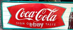 Vintage LG 54 by18 Metal Coca Cola Soda Pop Bottle & fishtail Graphic Sign Coke