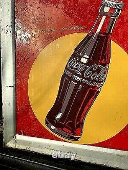 Vintage LG 56x32 Metal Coca Cola Soda Pop Bottle Graphic Sign Coke