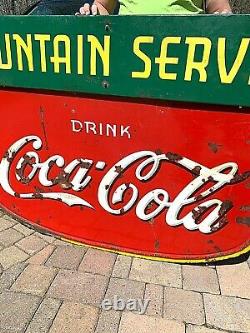 Vintage LG 63x42 Porcelain Coca Cola Soda Pop Fountain Service Graphic Sign Coke