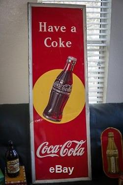 Vintage Large 1947 Coca Cola Bottle Embossed Tin Sign