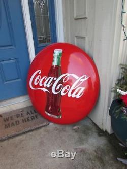 Vintage Large 36 inch Porcelain Coke Coca Cola Button Bottle Sign SO CLEAN