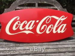 Vintage Large 42 X 20 Coca Cola Fish Tail Sign Circa 1963