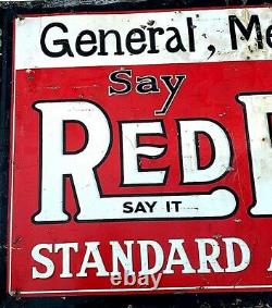 Vintage Large 58x32 Metal Red Rock Soda Pop Sign General Store