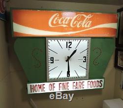 Vintage Large Coca Cola Advertisement Sign Electric Lighted Clock Works RARE