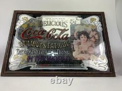 Vintage Large Coca-Cola Mirror Sign Delicious Relieves Fatigue 38 in X 26 in