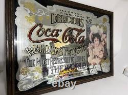 Vintage Large Coca-Cola Mirror Sign Delicious Relieves Fatigue 38 in X 26 in