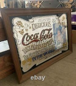 Vintage Large Coca Cola Mirror Sign Delicious Relieves Fatigue LARGE 41 X 29 In