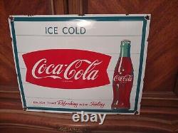 Vintage Large Coca-cola Porcelain Metal Soda Pop Advertising Sign Curved