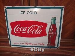 Vintage Large Coca-cola Porcelain Metal Soda Pop Advertising Sign Curved