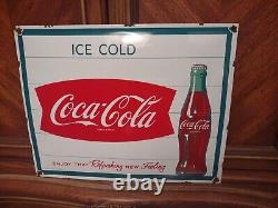 Vintage Large Coca-cola Porcelain Metal Soda Pop Advertising Sign Curved