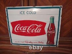 Vintage Large Coca-cola Porcelain Metal Soda Pop Advertising Sign Curved