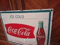 Vintage Large Coca-cola Porcelain Metal Soda Pop Advertising Sign Curved