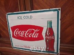 Vintage Large Coca-cola Porcelain Metal Soda Pop Advertising Sign Curved
