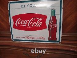 Vintage Large Coca-cola Porcelain Metal Soda Pop Advertising Sign Curved
