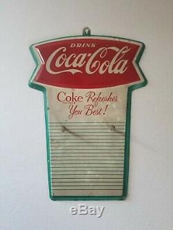 Vintage Late 1950s Early'60s Coca-Cola Metal Fishtail Calendar Holder Coke Sign