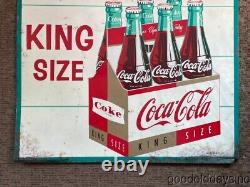 Vintage MCM Coca-Cola Coke King Sign Tin Metal Advertising Sign