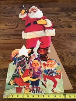 Vintage MCM Coca Cola Santa Elves Stand Up Store Display Sign Standee Easel