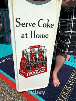 Vintage Metal 1947 Coca Cola Soda Pop 6 Bottle Case Pilaster Sign With Coke Button