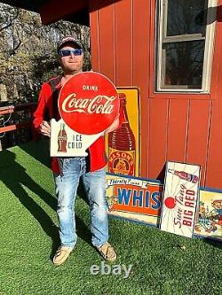 Vintage Metal 22 inch Coca Cola Flange Soda Pop Sign bottle graphics 1954 Mint