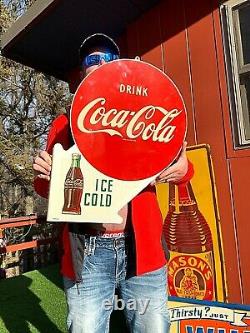 Vintage Metal 22 inch Coca Cola Flange Soda Pop Sign bottle graphics 1954 Mint