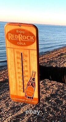 Vintage Metal 26 inch Red Rock Thermometer Soda Pop Sign With Bottle graphics 1939