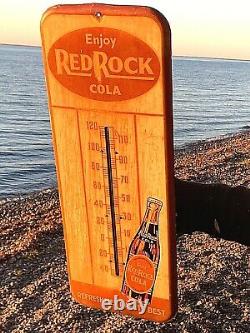 Vintage Metal 26 inch Red Rock Thermometer Soda Pop Sign With Bottle graphics 1939