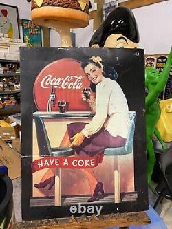 Vintage Metal Coca-Cola Coke Sign Jukebox Girl 29 x 22