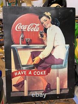 Vintage Metal Coca-Cola Coke Sign Jukebox Girl 29 x 22