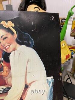Vintage Metal Coca-Cola Coke Sign Jukebox Girl 29 x 22