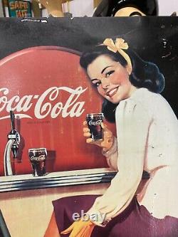 Vintage Metal Coca-Cola Coke Sign Jukebox Girl 29 x 22